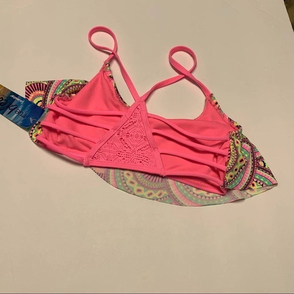 RueBleu Women's S Pink Geometric Crochet Halter Bandeau BOHO Swim Top NWT NEW